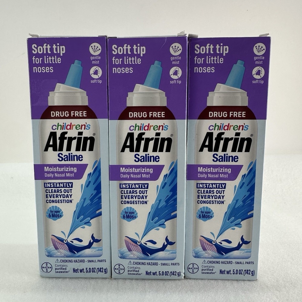 3 Pack Children's Afrin Saline Moisturizing Nasal Mist 5 oz Exp 12/2027